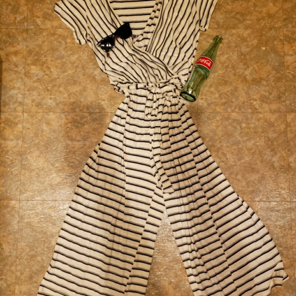 Strip tie waist jumpsuit